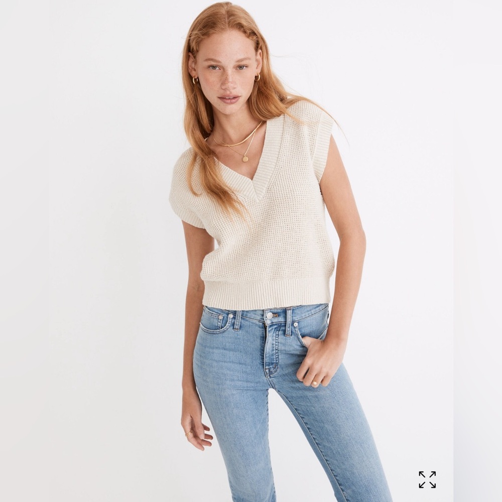 Madewell Cream V-Neck Knit Sweater Vest